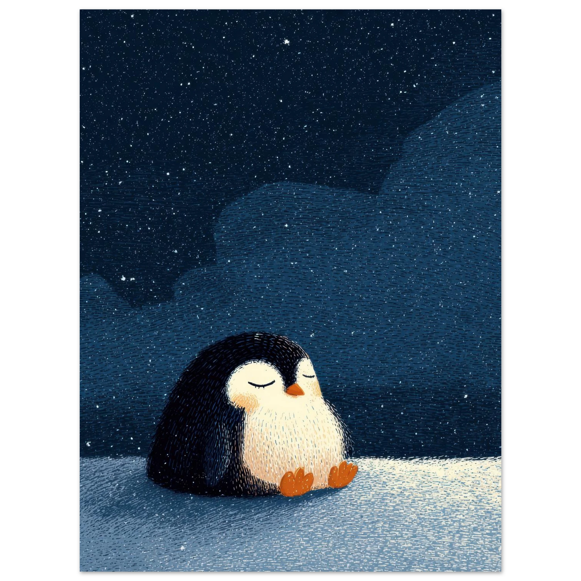 Affiche enfant - Pingouin sous les étoiles - Heure d'été