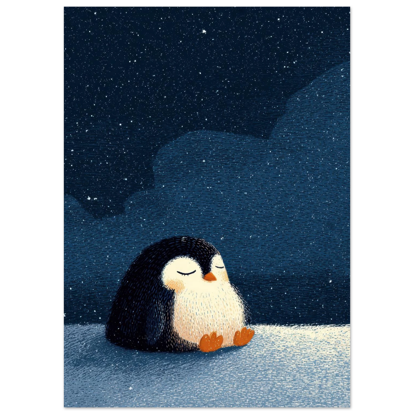 Affiche enfant - Pingouin sous les étoiles - Heure d'été