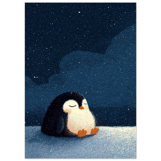 Affiche enfant - Pingouin sous les étoiles - Heure d'été