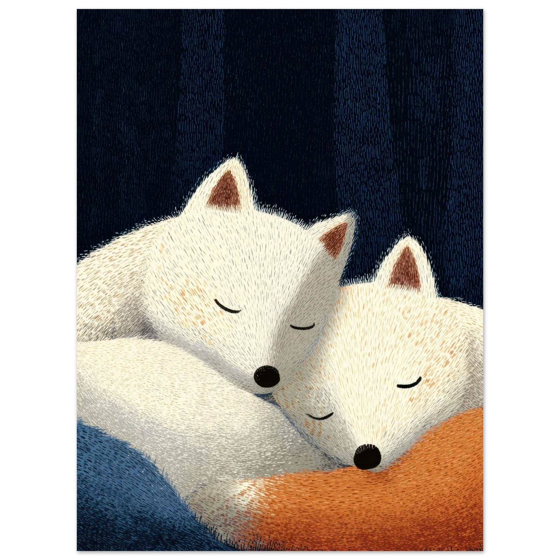 Affiche enfant - Renards polaires dans la nuit - Heure d'été