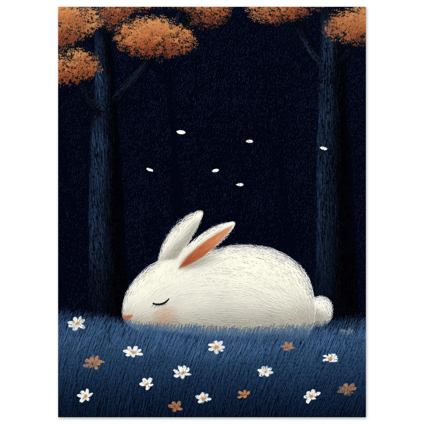 Affiche enfant - Lapin blanc endormi - Heure d'été