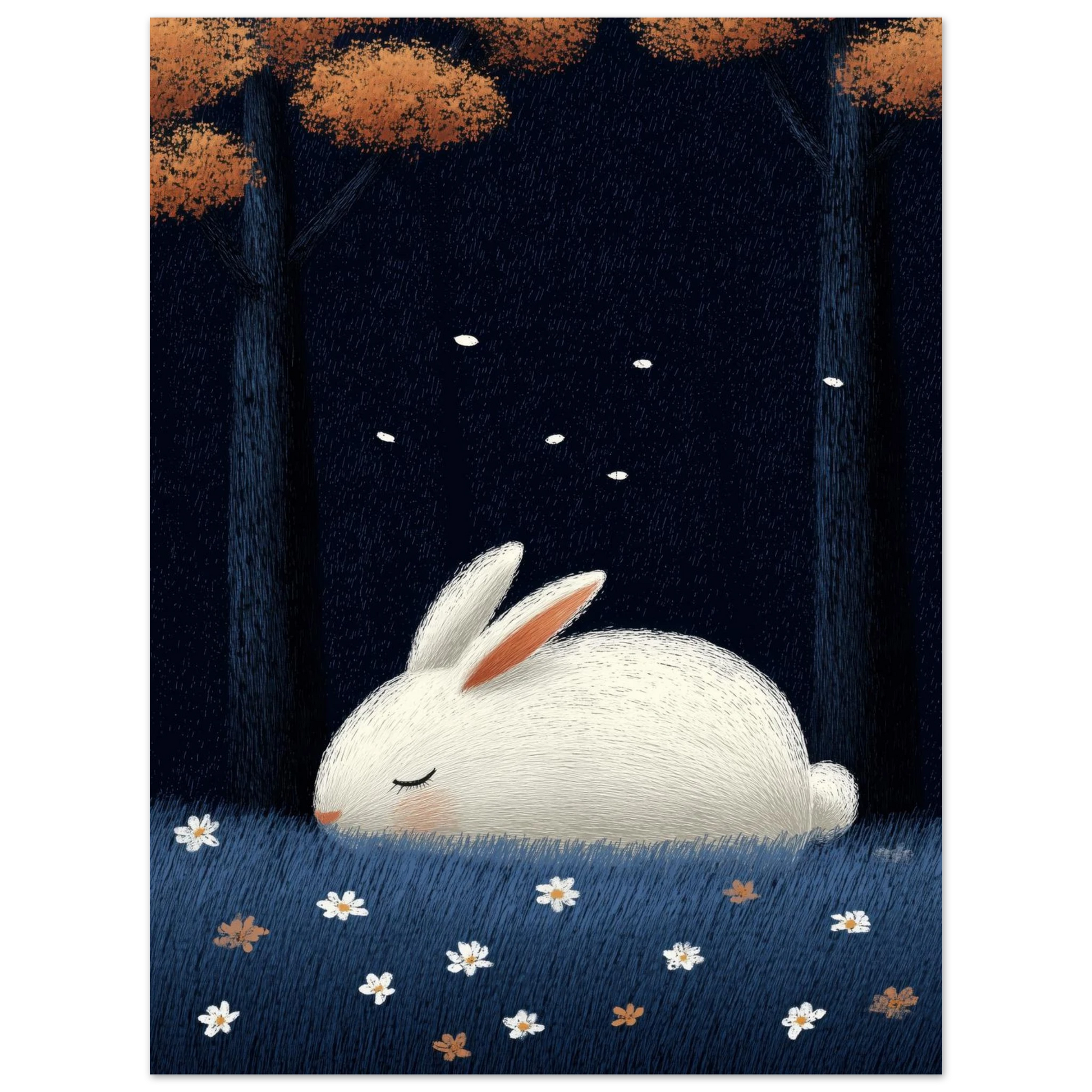 Affiche enfant - Lapin blanc endormi - Heure d'été