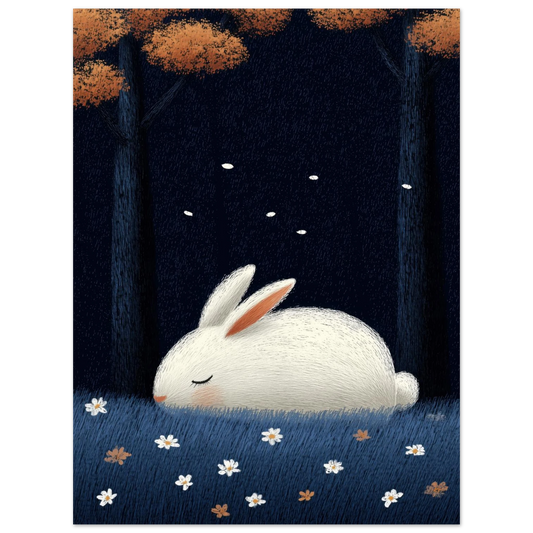 Affiche enfant - Lapin blanc endormi - Heure d'été