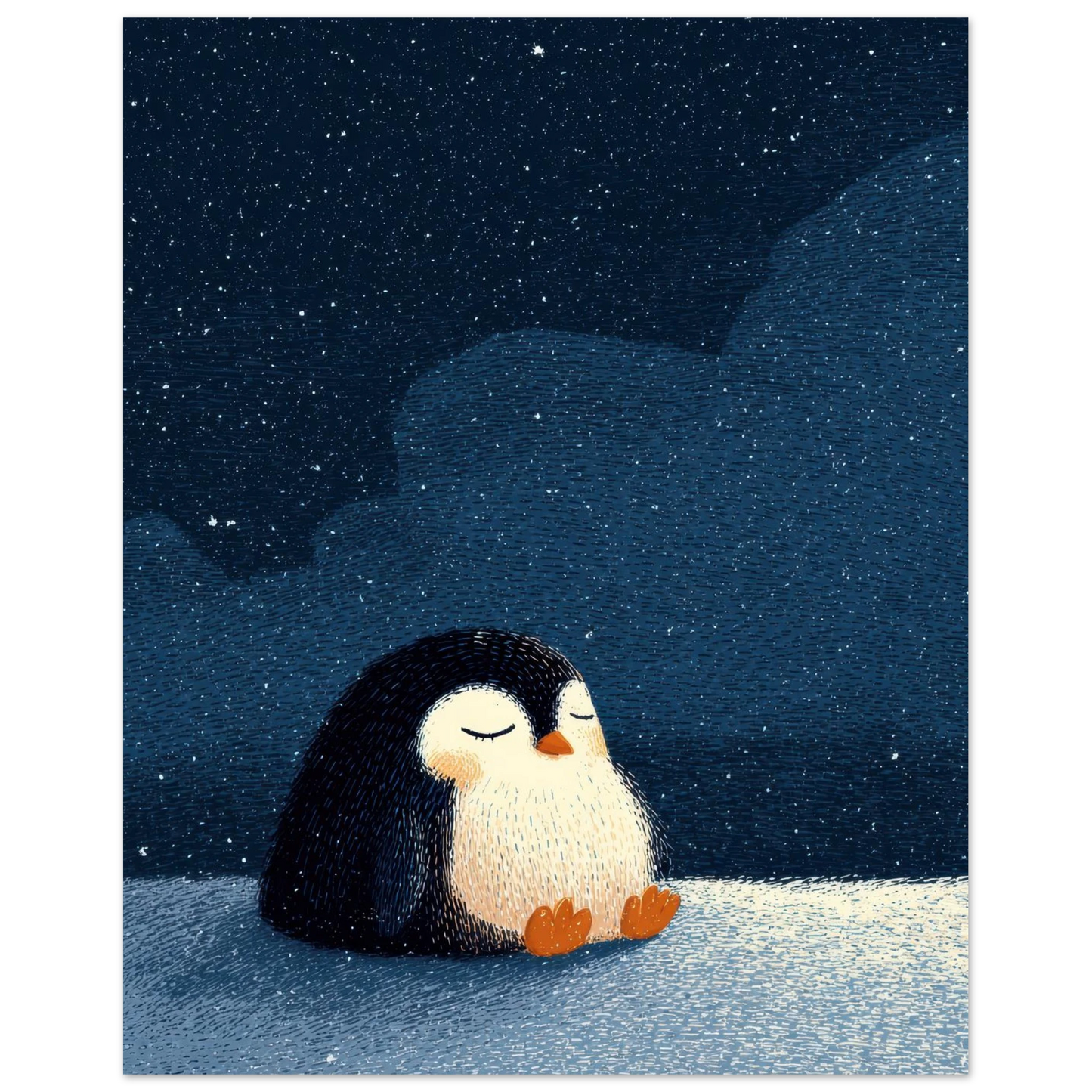 Affiche enfant - Pingouin sous les étoiles - Heure d'été