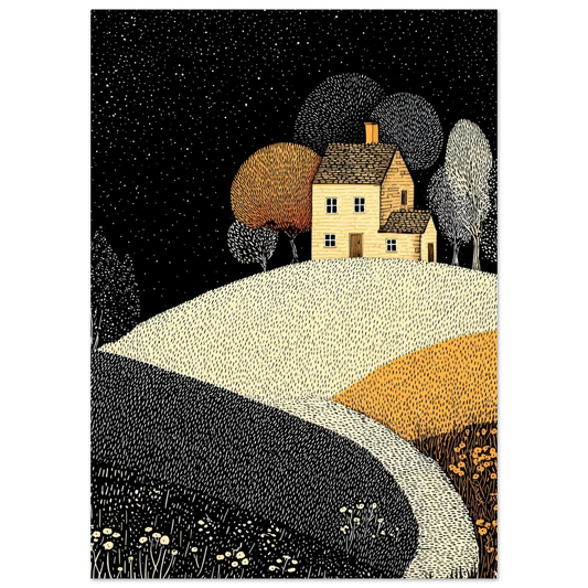 Affiche enfant maison pointilliste - Heure d'été
