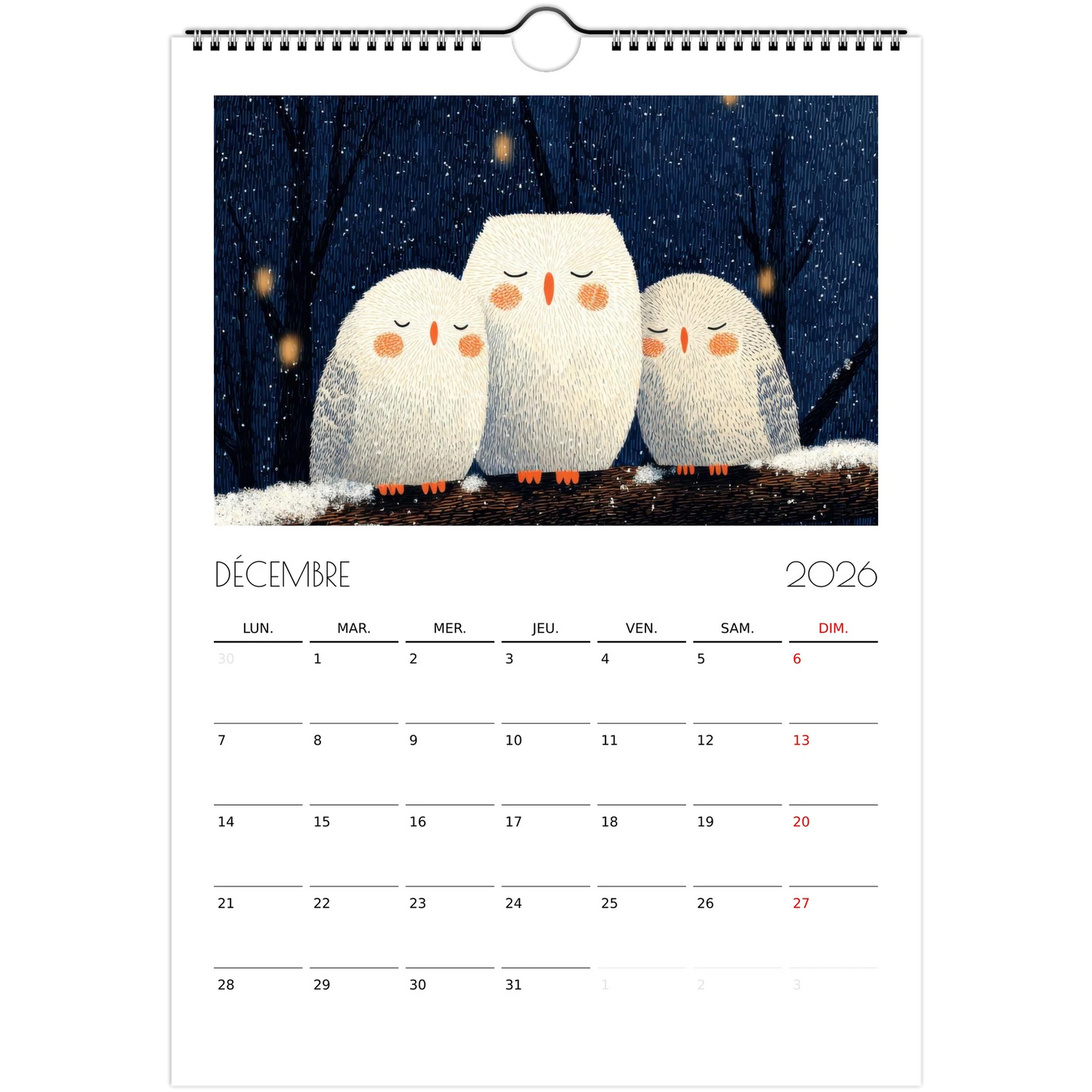 Calendrier pour enfants - Les animaux endormis - Heure d'été