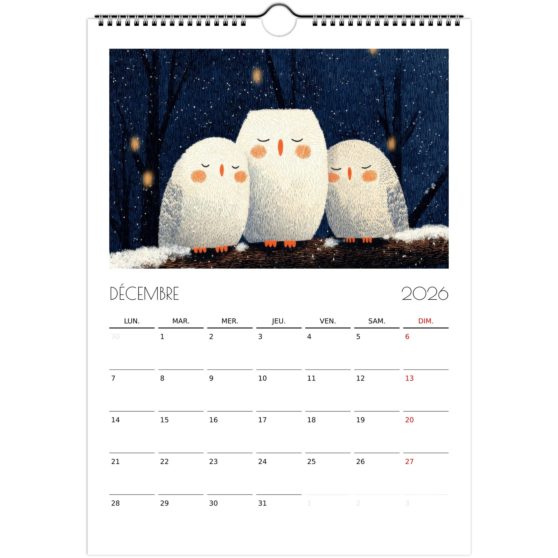 Calendrier pour enfants - Les animaux endormis - Heure d'été