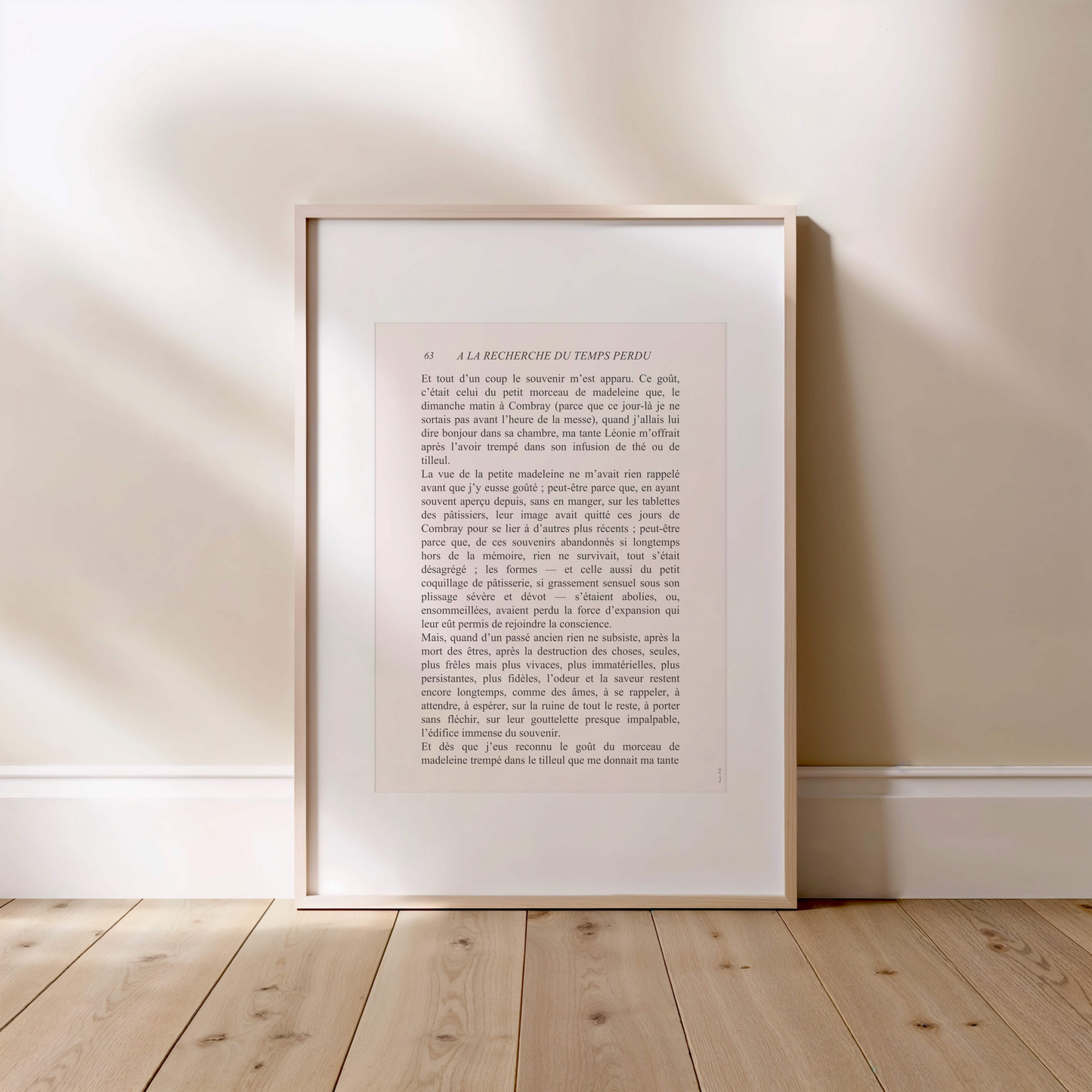 A la recherche du temps perdu, passage iconique imprimé en grand format (30x40) - livraison rapide et soignée, Paris, Marseille, Toulouse, Barcelone, Bordeaux et partout dans le monde !
