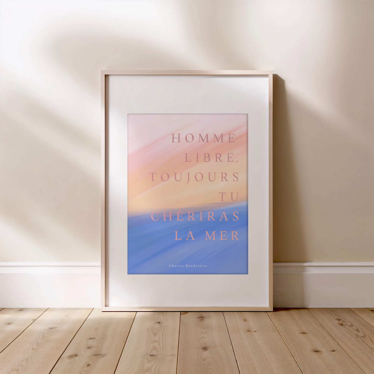 Affiche, homme libre toujours tu chériras la mer; citation de Baudelaire