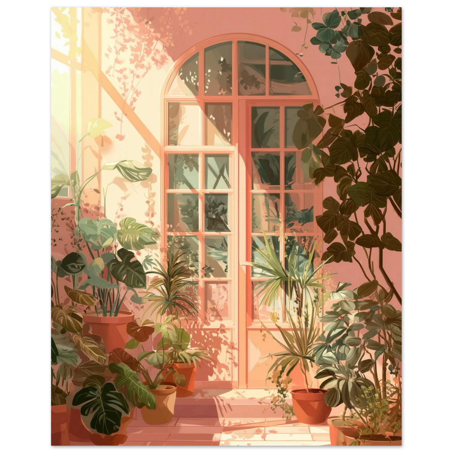Affiche murale végétale, pour celles et ceux qui aiment les ambiances natures.
Plantes en pot, lumière rasante, teintes chaudes : une scène d’intérieur apaisante et vivante, parfaite pour amener du vert dans votre intérieur.