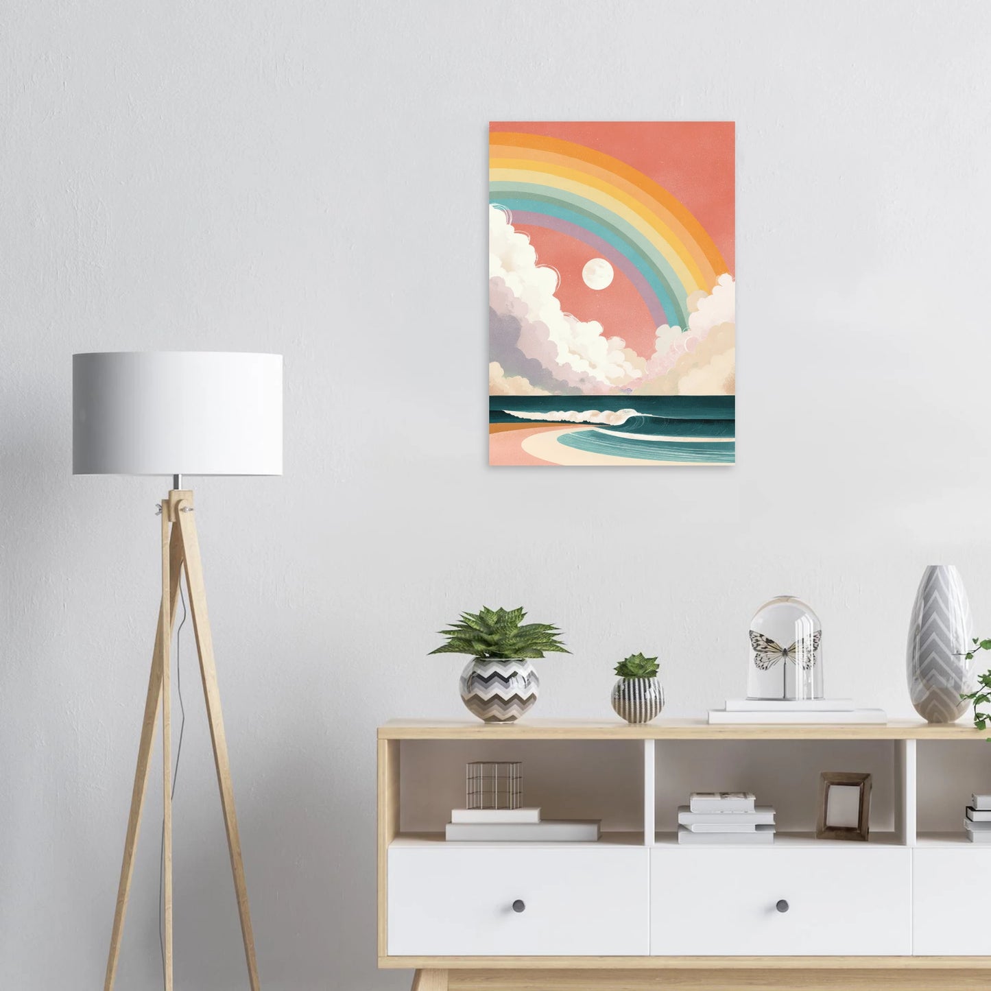 Affiche vintage arc-en-ciel, mer, surf, stylée