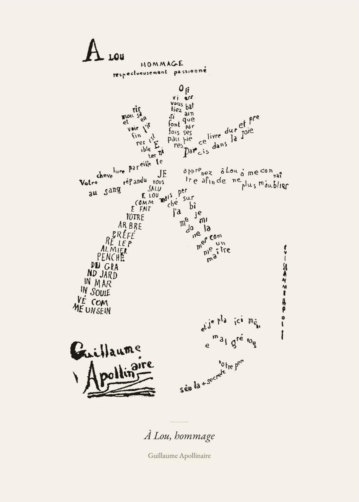 À Lou, hommage - Apollinaire - Affiche Calligramme Étoile, l'affiche seule, papier épais mat éco-responsable