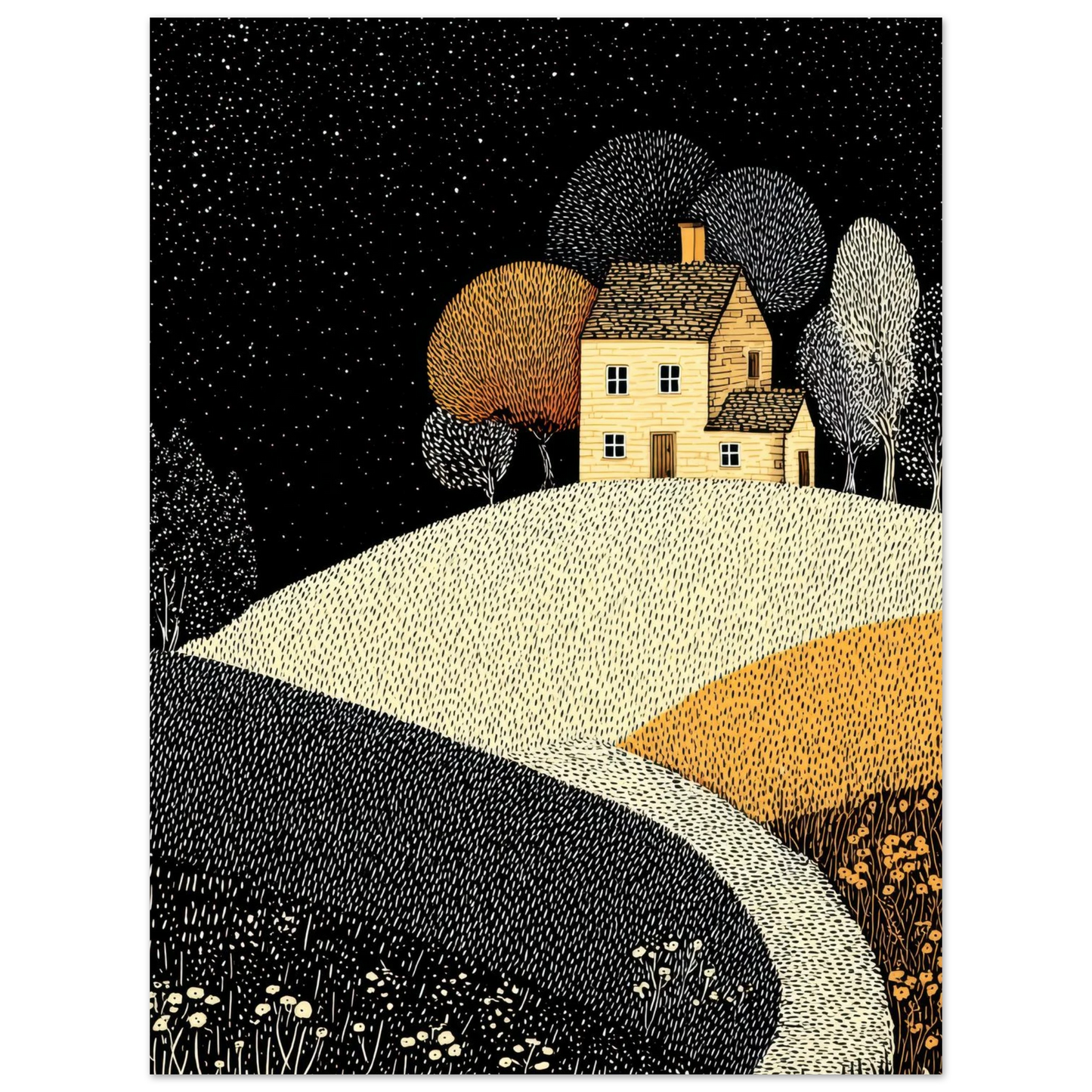 Affiche enfant maison pointilliste - Heure d'été