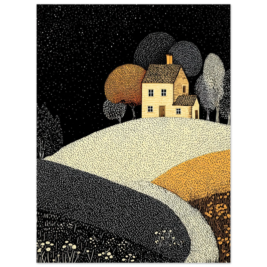 Affiche enfant maison pointilliste - Heure d'été