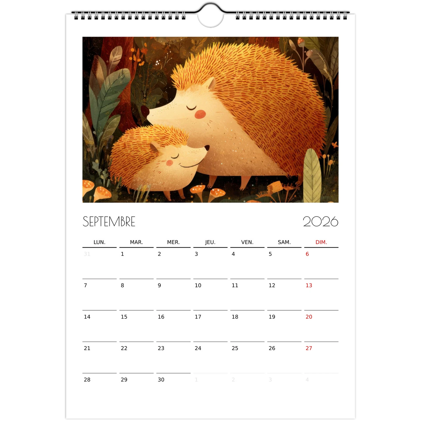 Calendrier pour enfants - Les animaux endormis - Heure d'été