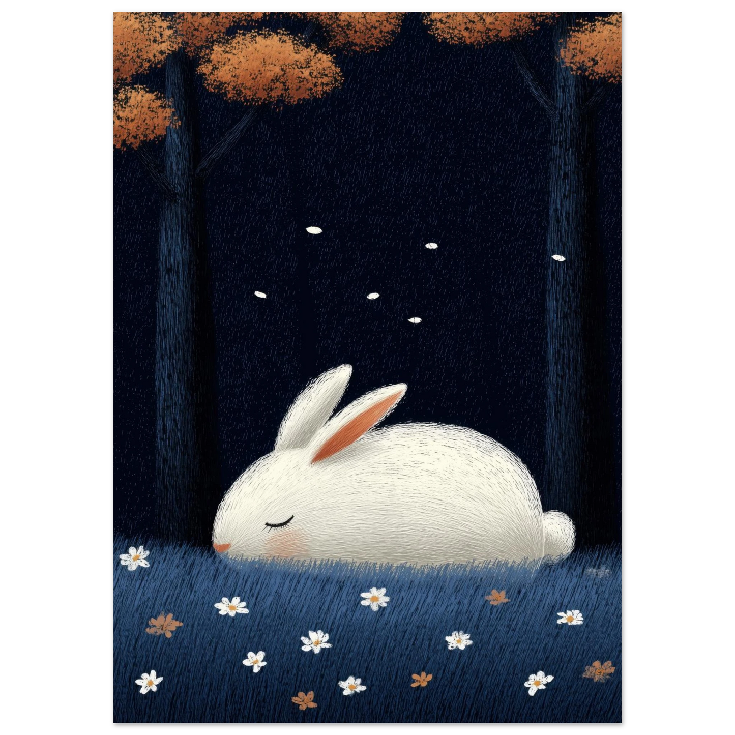 Affiche enfant - Lapin blanc endormi - Heure d'été