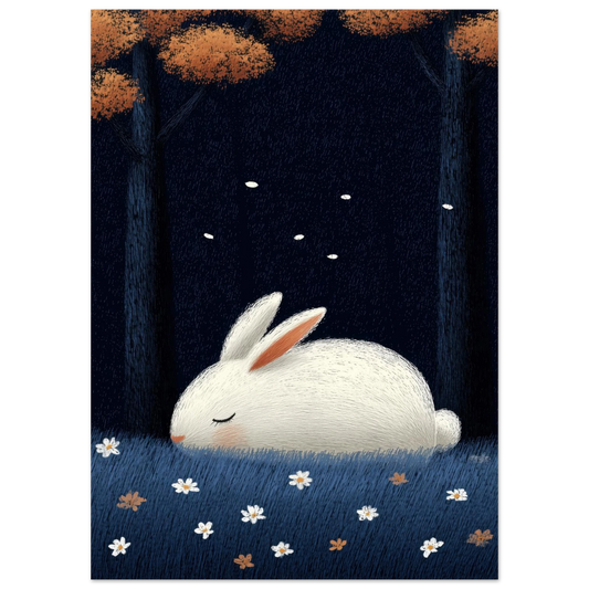 Affiche enfant - Lapin blanc endormi - Heure d'été