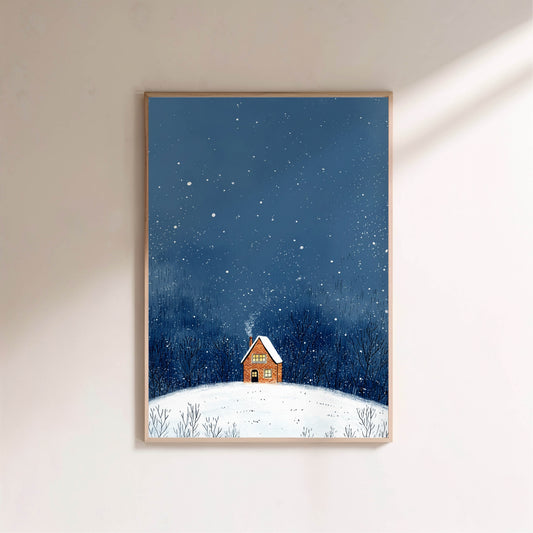 Affiche enfant - La maison sous la neige en situation