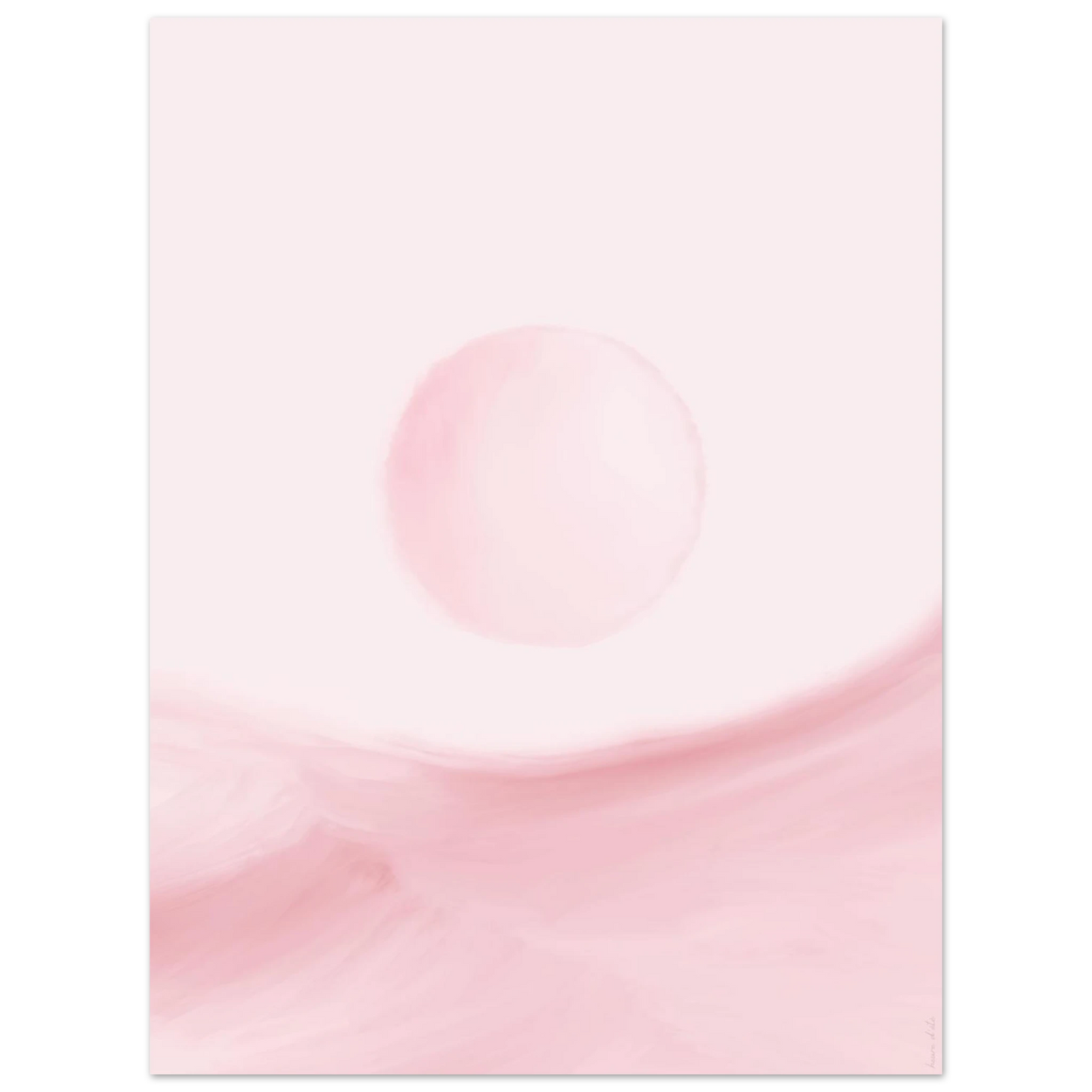 Composition poétique sphère rose sur fond clair, art mural zen.
