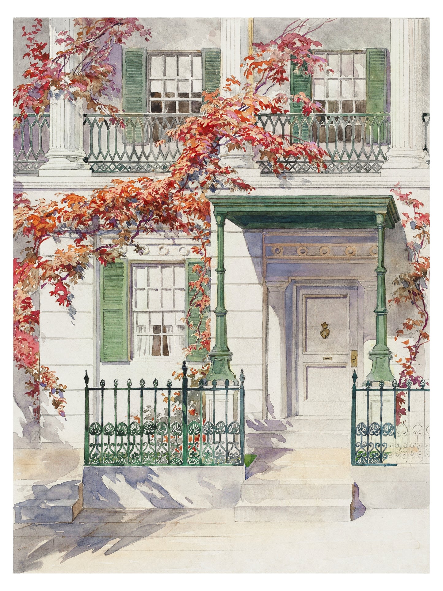 Anonyme - House Facade with Autumn Ivy