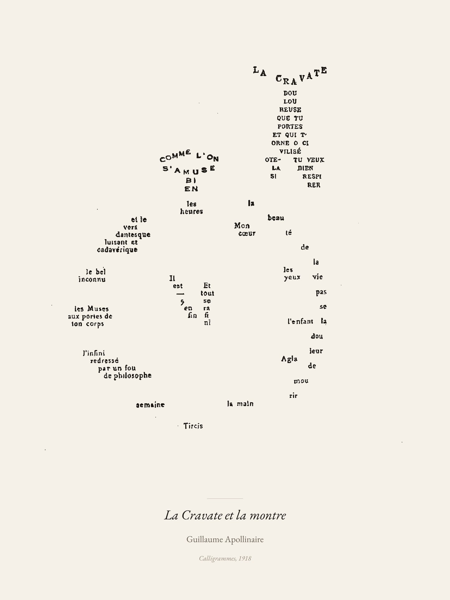 La Cravate et la montre, Guillaume Apollinaire | Affiche Poétique Premium | Heure d'Été Studio