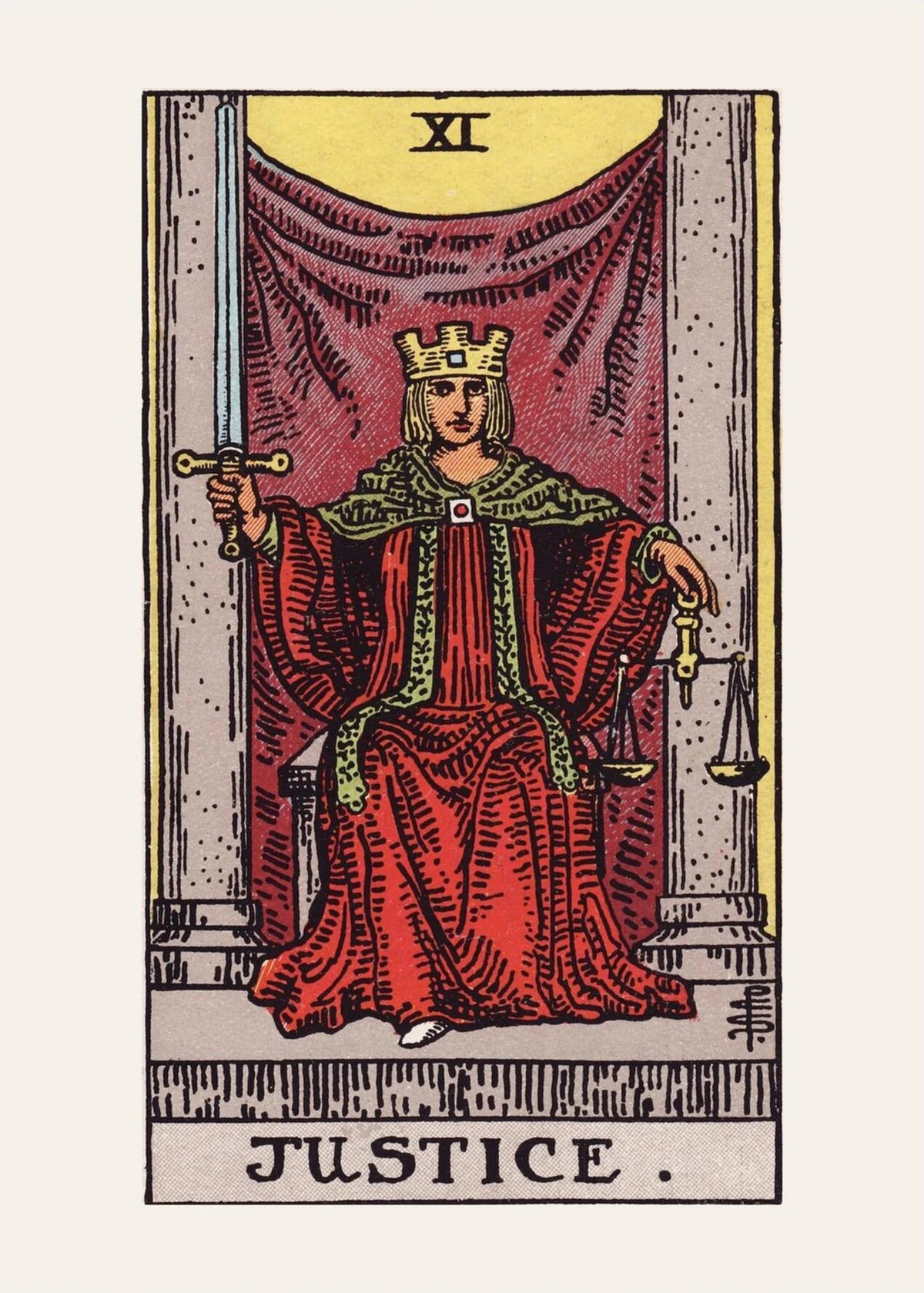 Arcanum XI - Justice - Rider-Waite-Smith Tarot Poster, the print alone, thick matte eco-friendly paper