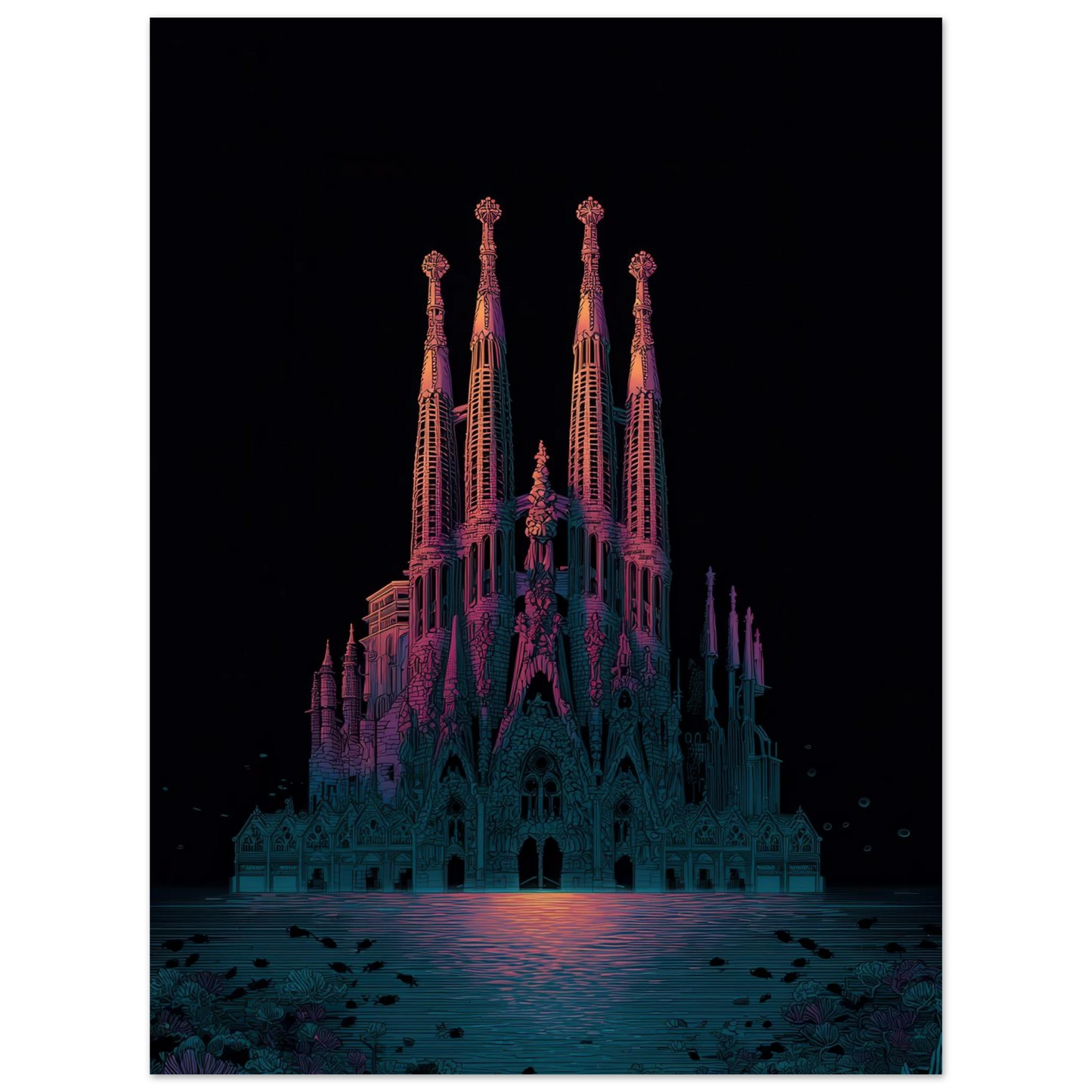 Zoom sur l'affiche de la Sagrada Famiia sous les eaux.
