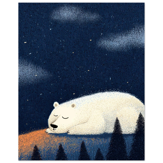 Affiche enfant - Ours polaire sous les étoiles - Heure d'été