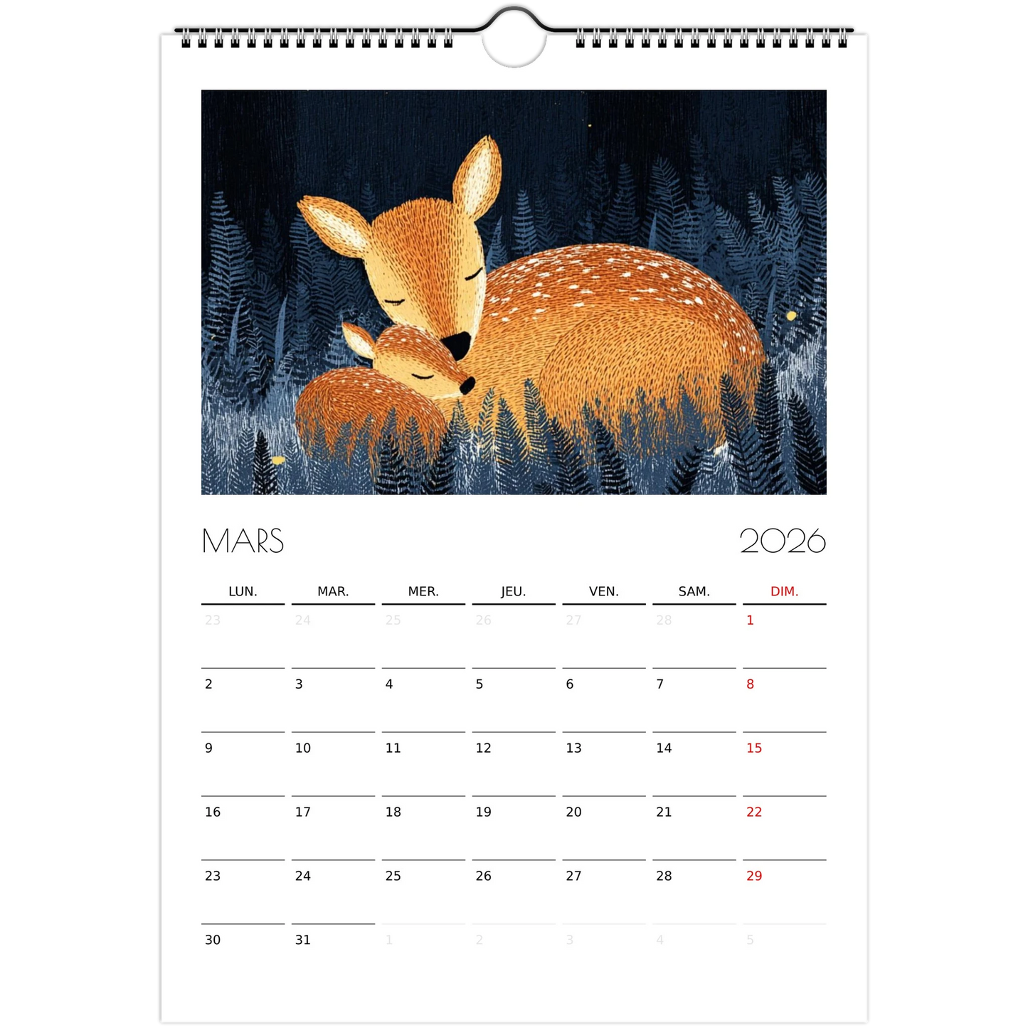 Calendrier pour enfants - Les animaux endormis - Heure d'été
