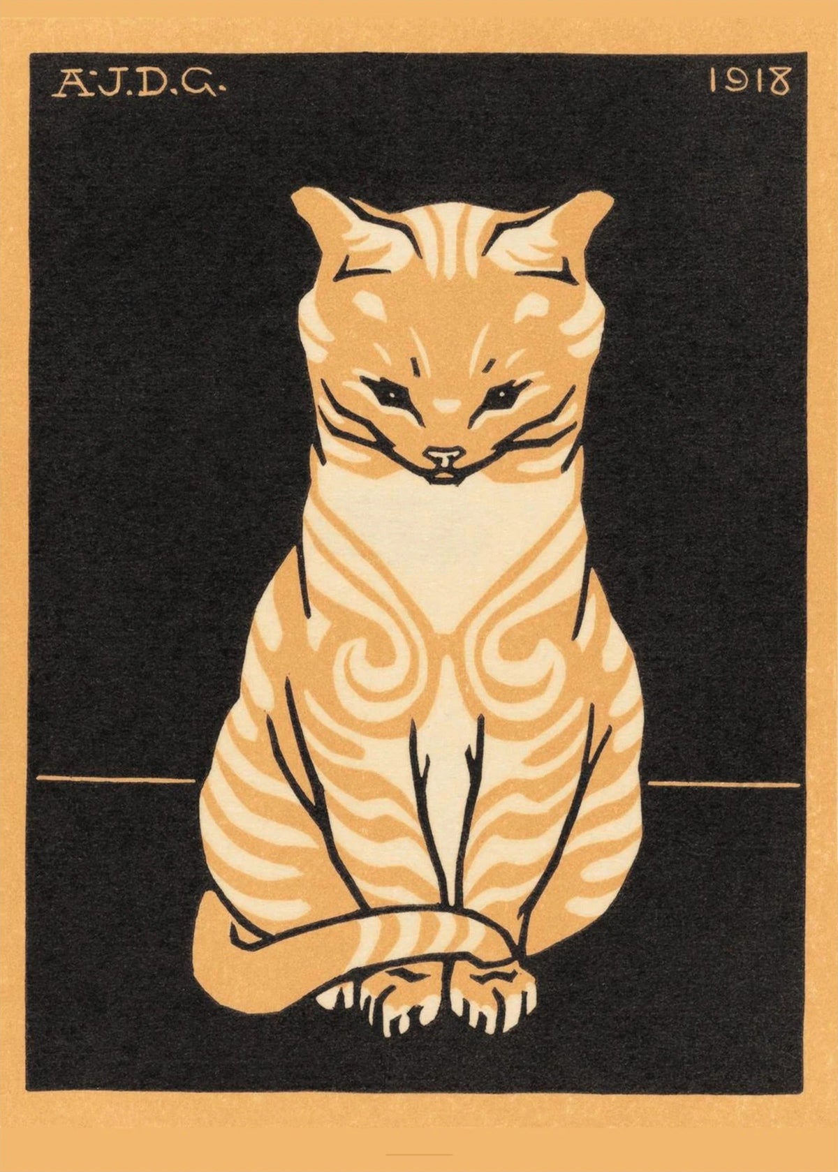 Chat Assis - Julie de Graag - Affiche Art Animalier, l'affiche seule, papier épais mat éco-responsable