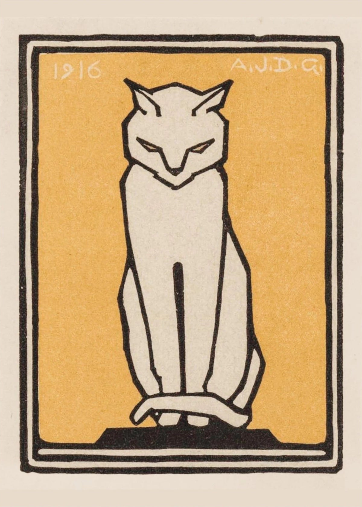 Chat Blanc Fond Jaune - Julie de Graag - Affiche Animaux, l'affiche seule, papier épais mat éco-responsable