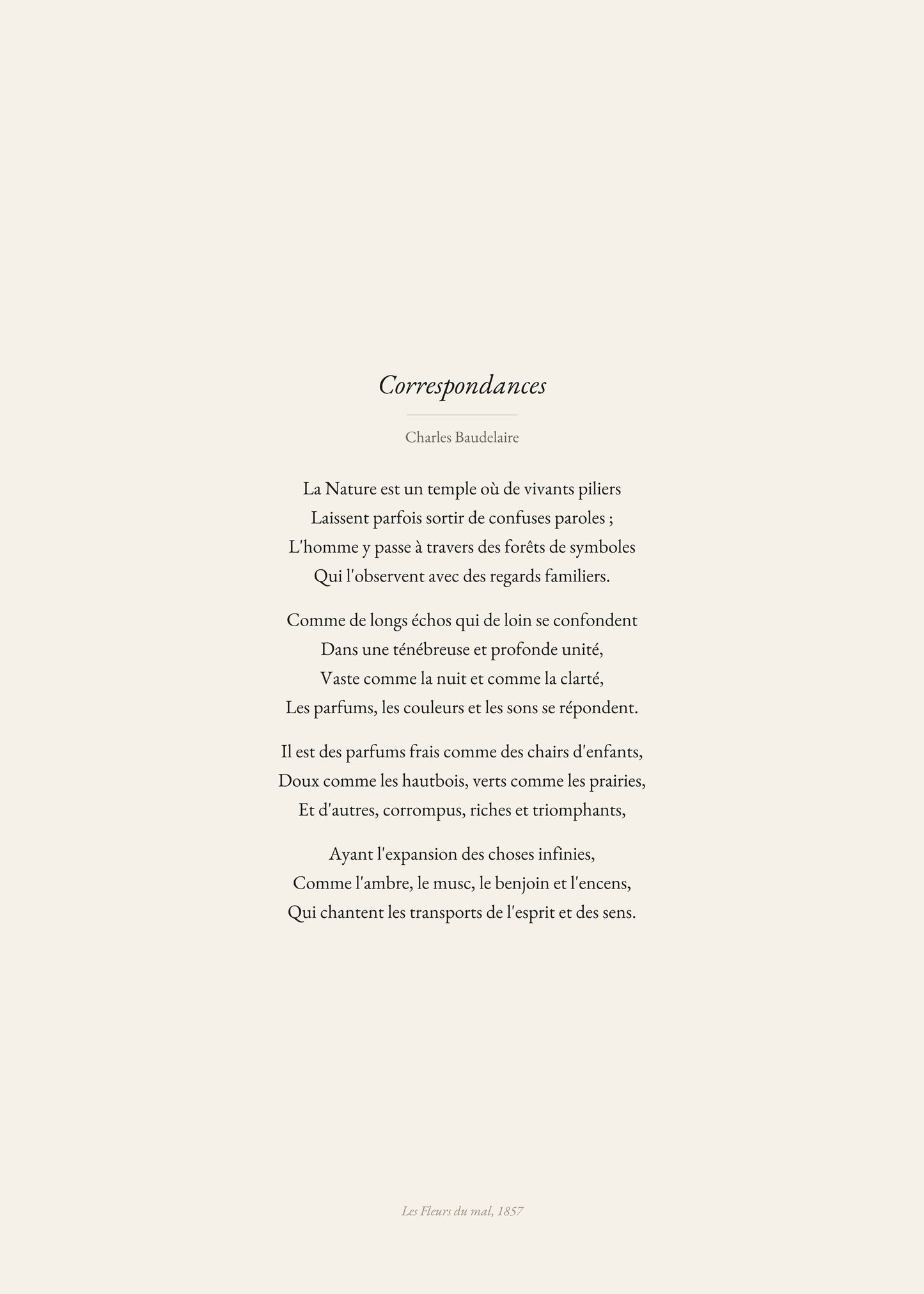Correspondances, Charles Baudelaire | Affiche Poétique Premium | Heure d'Été Studio