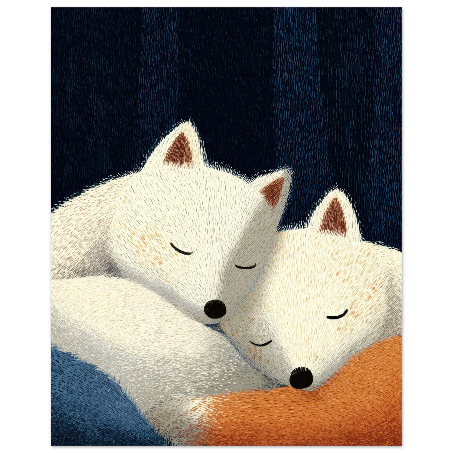 Affiche enfant - Renards polaires dans la nuit - Heure d'été