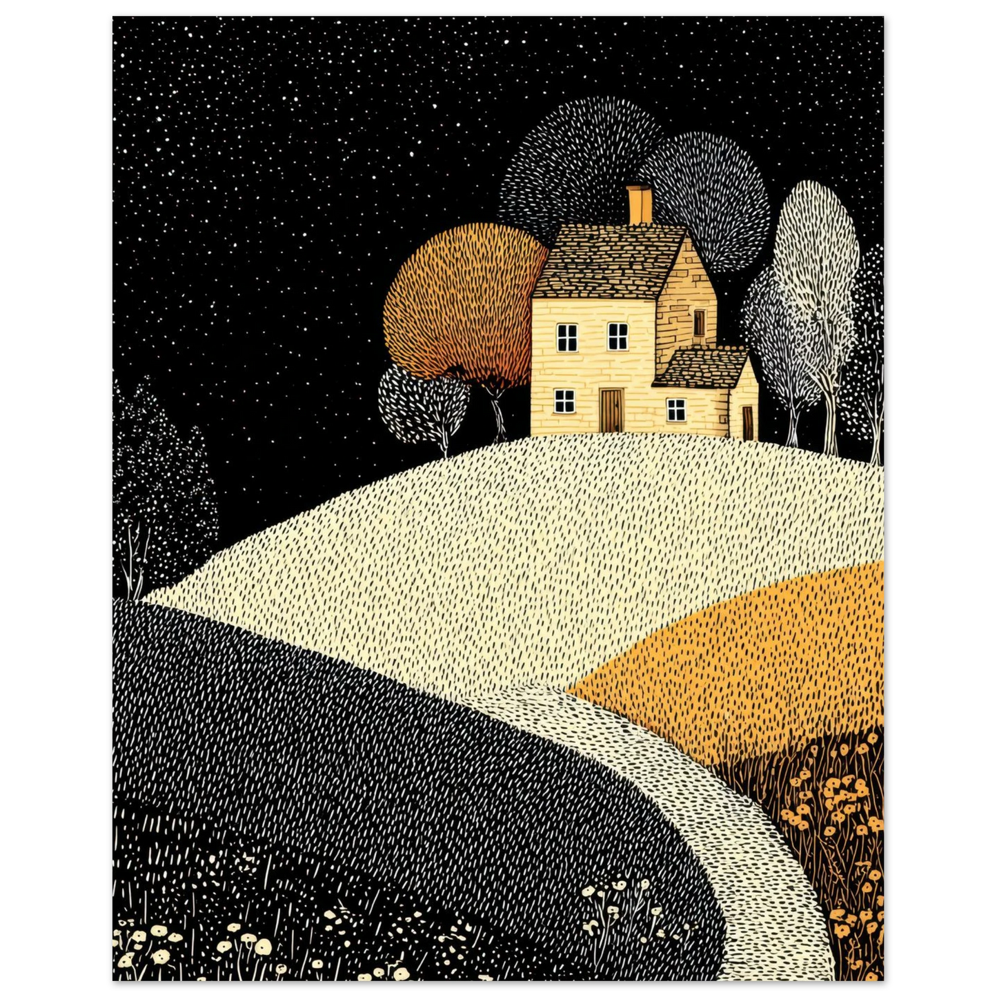 Affiche enfant maison pointilliste - Heure d'été