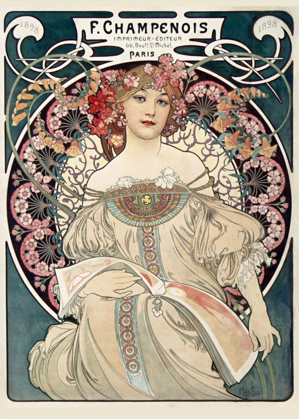 F. Champenois - Alphonse Mucha 1898 - Art Nouveau Poster, the print alone, thick matte eco-friendly paper