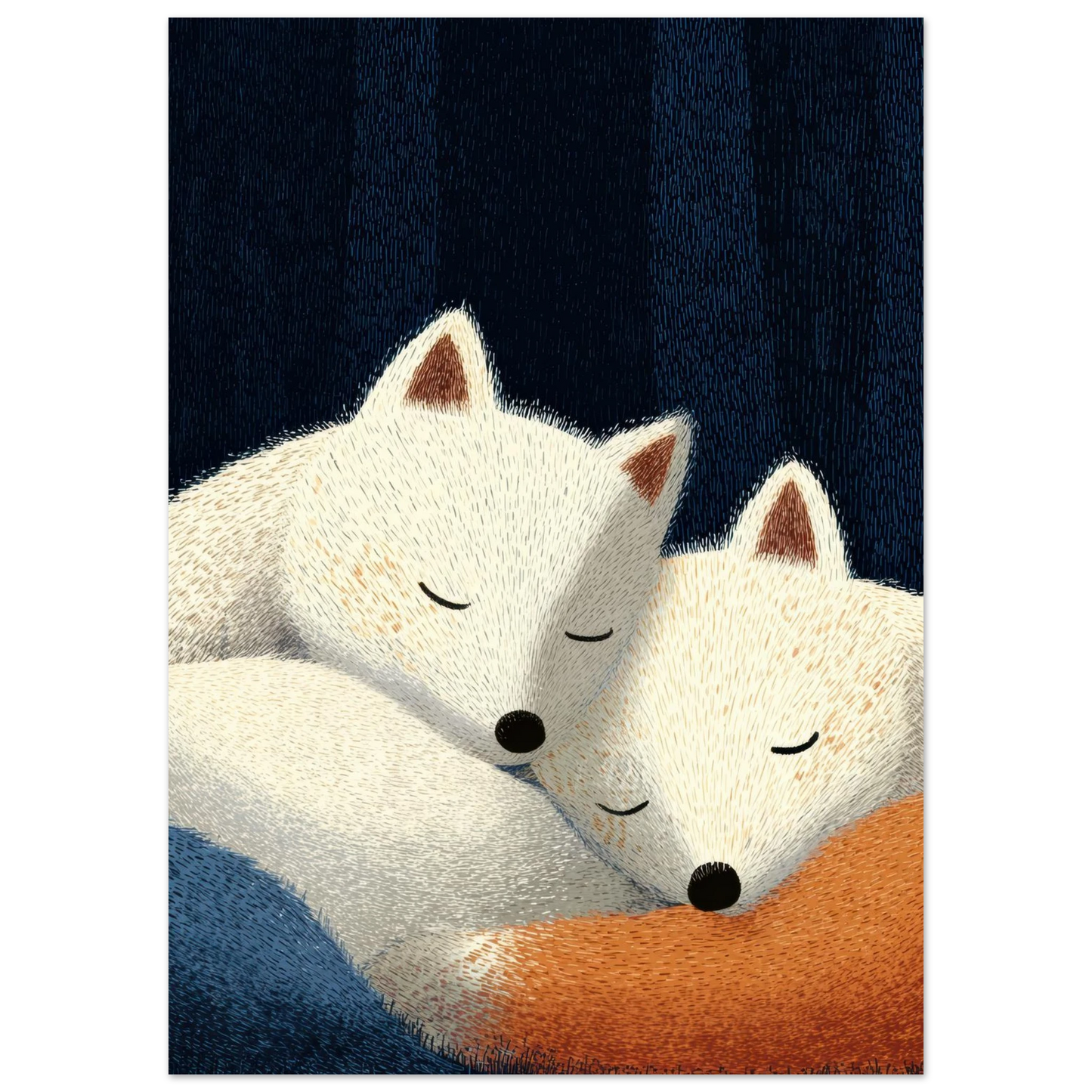 Affiche enfant - Renards polaires dans la nuit - Heure d'été