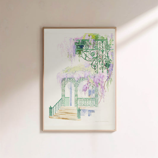 Glycine sur une Facade - Aquarelle Botanique Vintage en situation