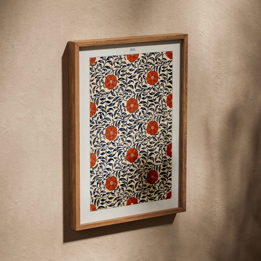 Grammar of Ornament Pl. XLVI - Owen Jones, affiche dans un cadre en chêne posé de biais sur un mur texturé