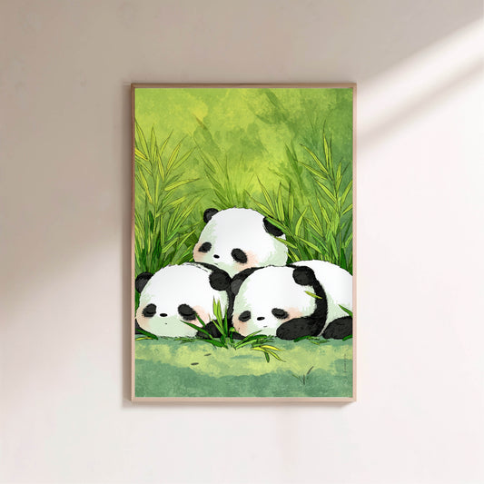 Affiche murale - Trois petits pandas en situation