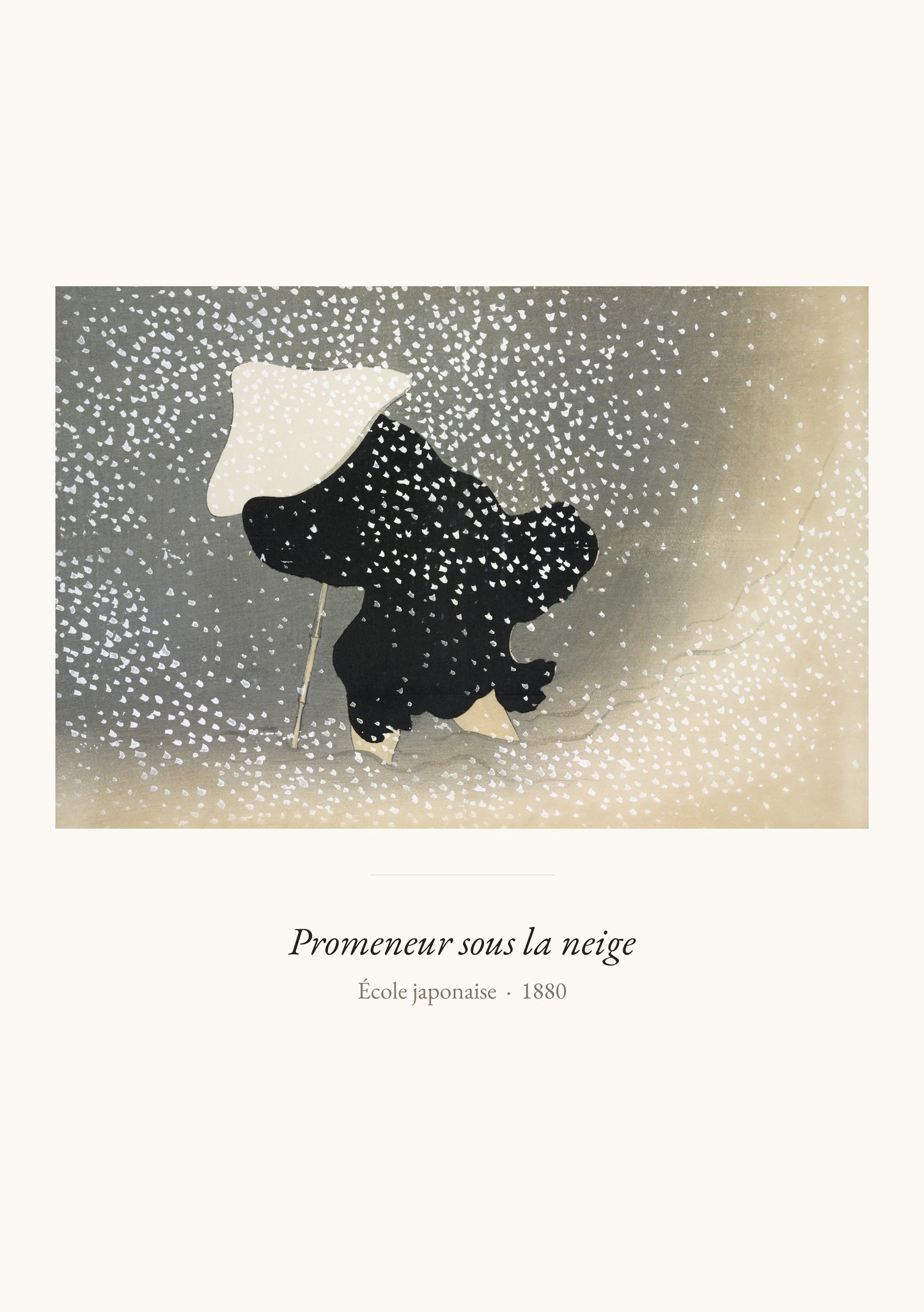 Promeneur sous la neige, École japonaise | Affiche Art Premium