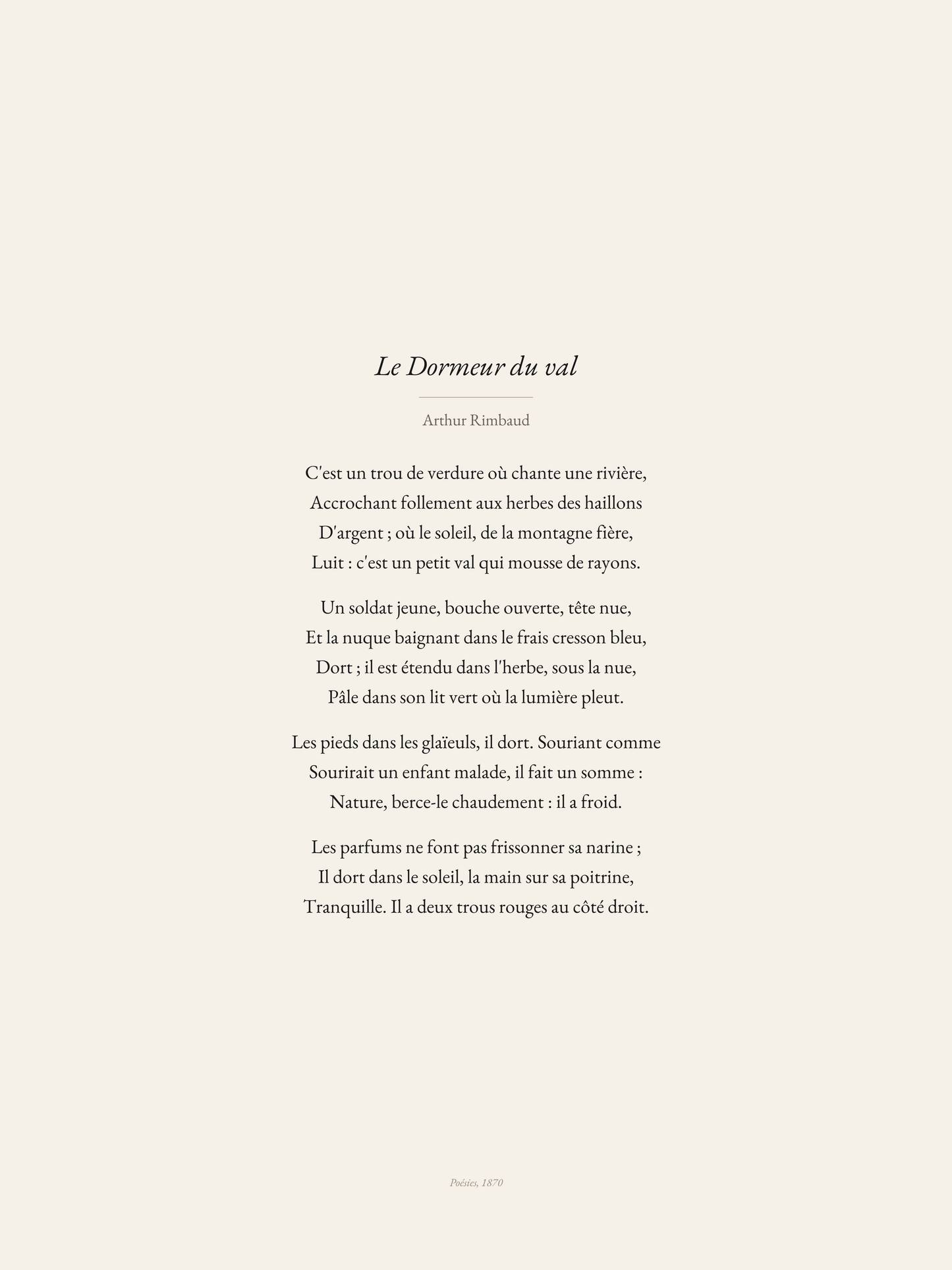Le Dormeur du val, Arthur Rimbaud | Affiche Poétique Premium | Heure d'Été Studio