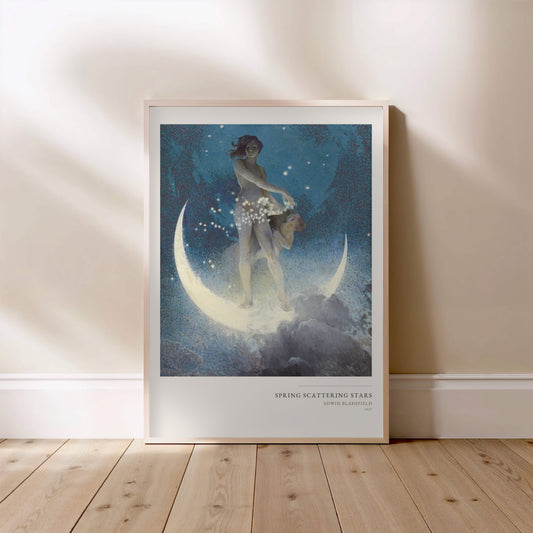 Le Printemps semant les Etoiles - Edwin Blashfield - Affiche Art Allégorique, affiche encadrée posée au sol, cadre bois clair