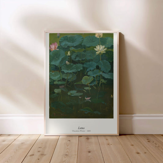 Lotus, Theodore Wores | Affiche Art Premium, affiche encadrée posée au sol, cadre bois clair