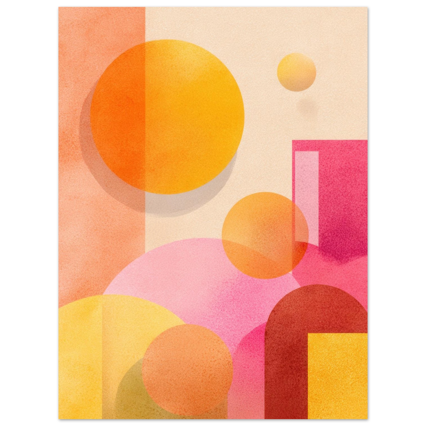 Art abstrait, affiche grainée, roses et jaunes