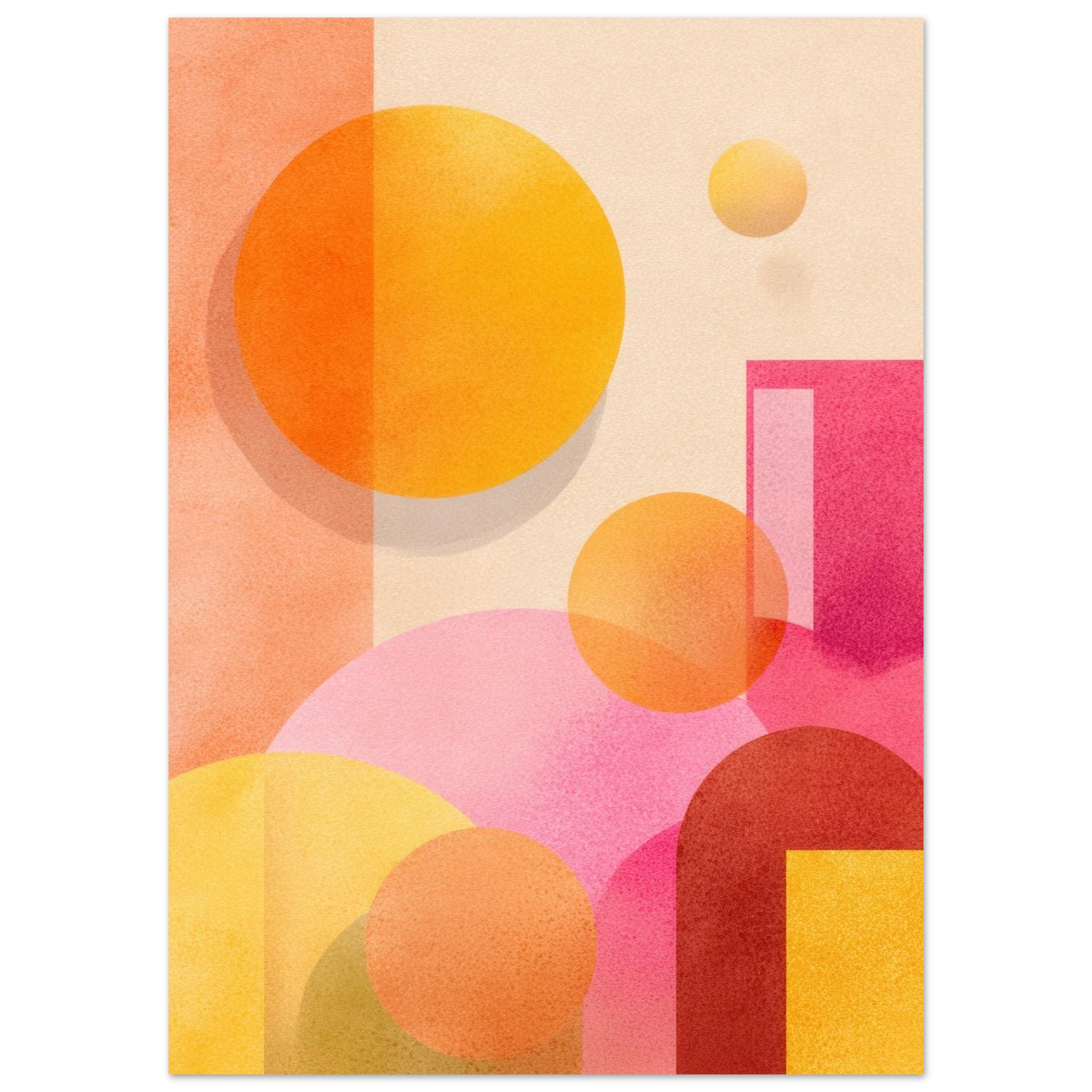 Affiche élégante d'art abstrait, rose, jaune et orangé