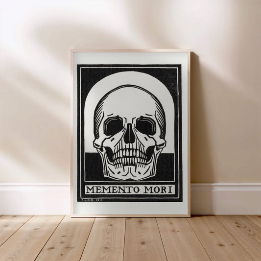 Memento Mori - Julie de Graag - Gravure Art Nouveau, affiche encadrée posée au sol, cadre bois clair