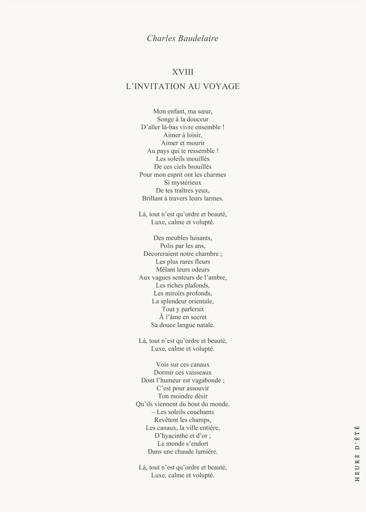 L'Invitation au voyage, l'affiche seule, papier épais mat éco-responsable