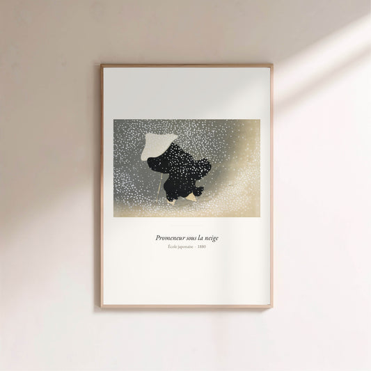 Promeneur sous la neige, École japonaise | Affiche Art Premium en situation