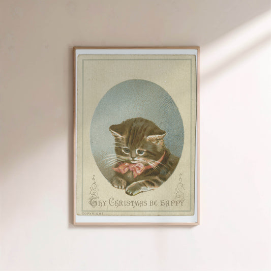Thy Christmas Be Happy - Carte Victorienne au Chat - Affiche Vintage en situation