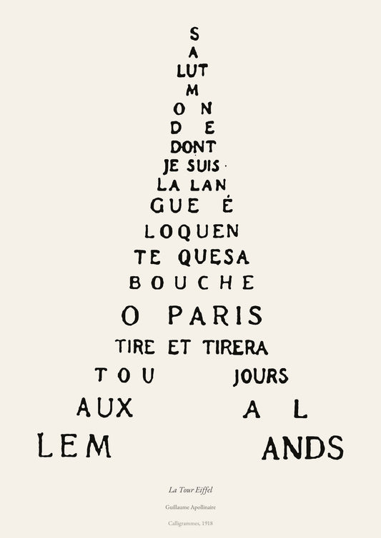La Tour Eiffel, Guillaume Apollinaire | Calligramme Affiche Premium | Heure d'Été Studio
